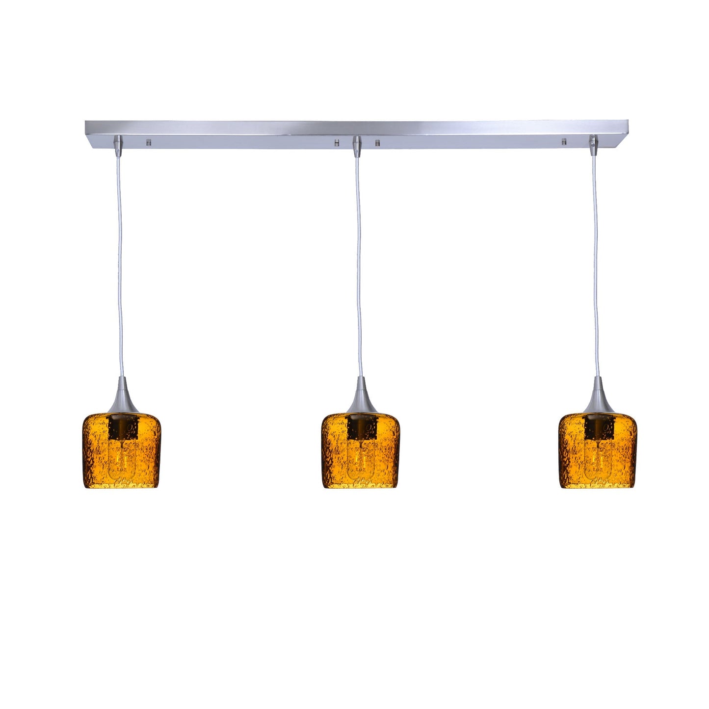 601 3 Pendant Linear Chandelier-Glass-Bicycle Glass Co - Hotshop-Brushed Nickel - Custom-Lunar-Golden Amber-Bicycle Glass Co