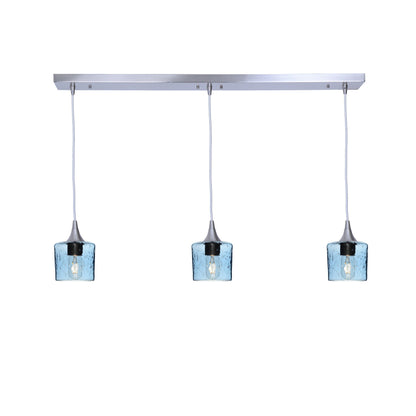 601 3 Pendant Linear Chandelier-Glass-Bicycle Glass Co - Hotshop-Brushed Nickel - Custom-Lunar-Steel Blue-Bicycle Glass Co