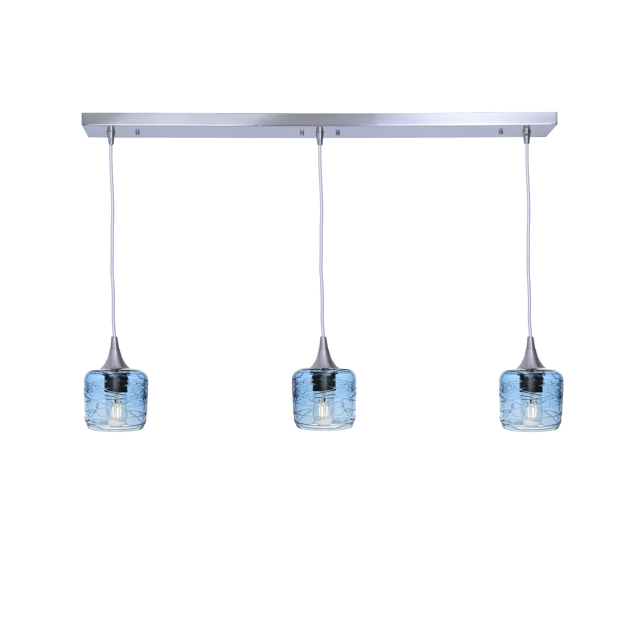 601 3 Pendant Linear Chandelier-Glass-Bicycle Glass Co - Hotshop-Brushed Nickel - Custom-Spun-Steel Blue-Bicycle Glass Co