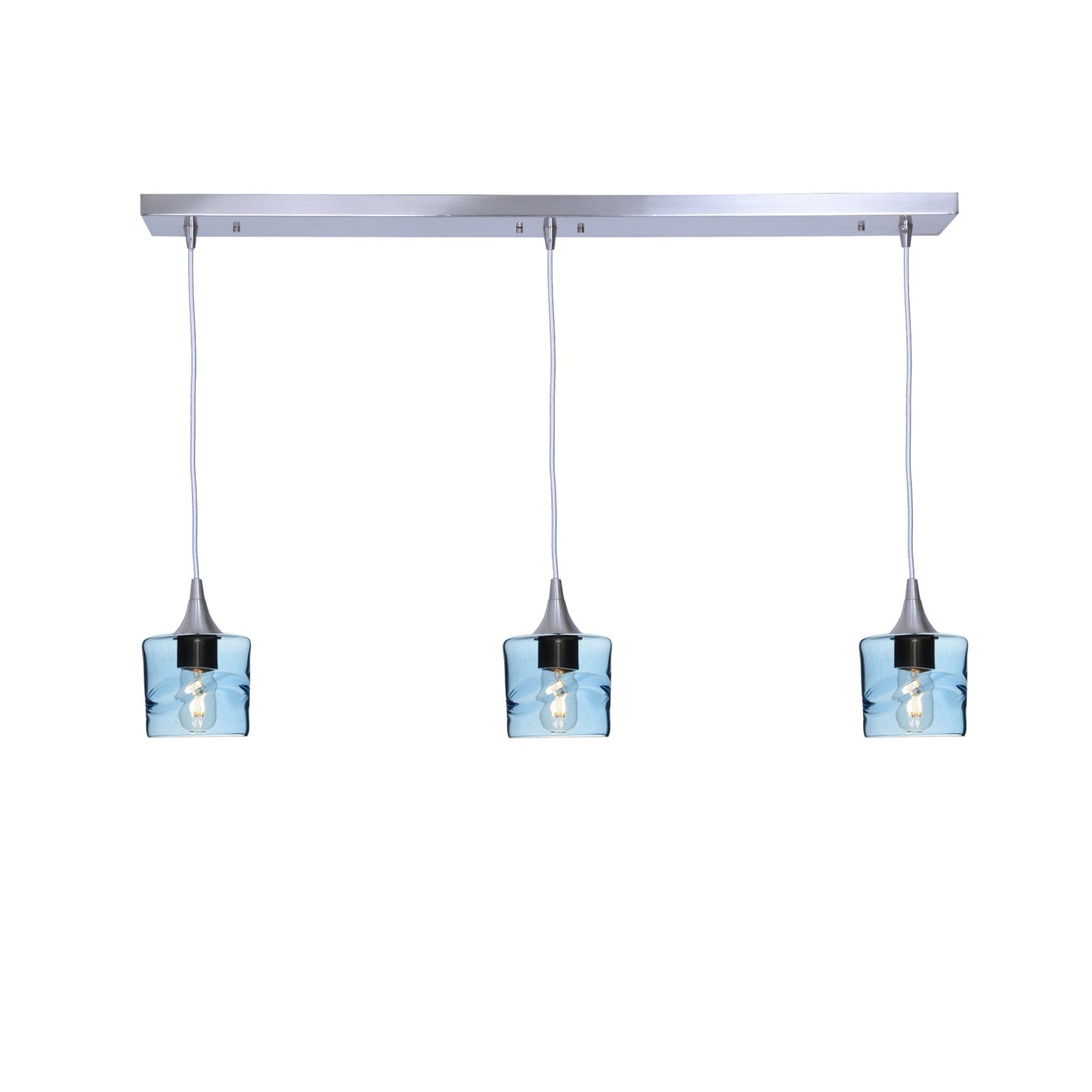 601 3 Pendant Linear Chandelier-Glass-Bicycle Glass Co - Hotshop-Brushed Nickel - Custom-Swell-Steel Blue-Bicycle Glass Co