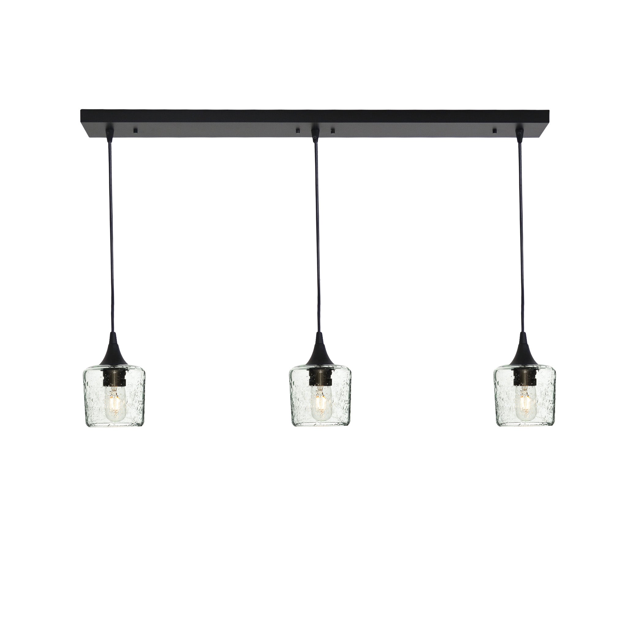 601 3 Pendant Linear Chandelier-Glass-Bicycle Glass Co - Hotshop-Matte Black - 4ft Cord-Lunar-Eco Clear-Bicycle Glass Co