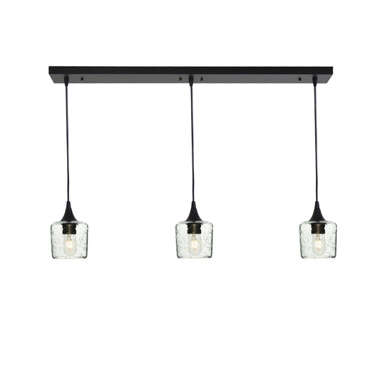 601 3 Pendant Linear Chandelier-Glass-Bicycle Glass Co - Hotshop-Matte Black - 4ft Cord-Lunar-Eco Clear-Bicycle Glass Co