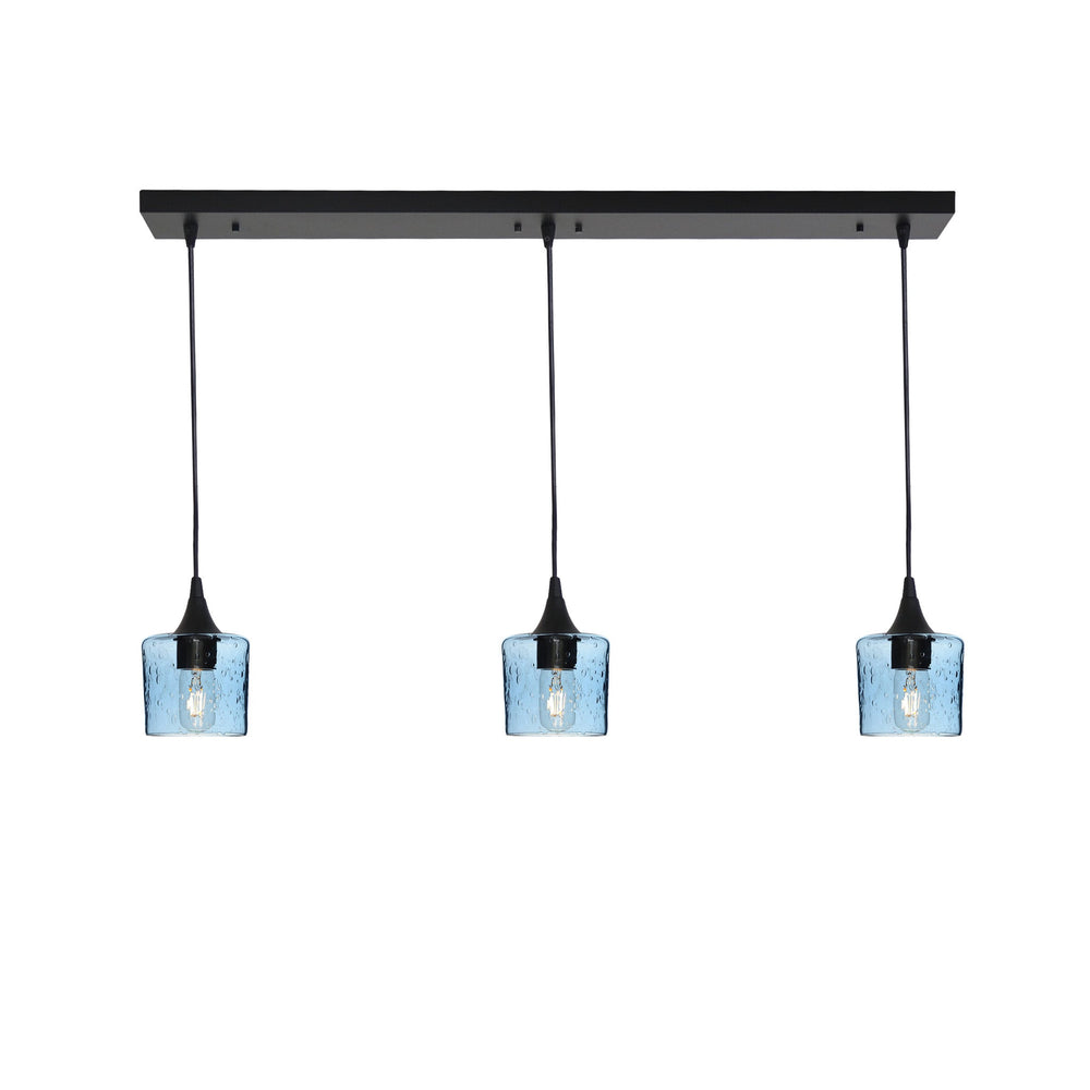 601 3 Pendant Linear Chandelier-Glass-Bicycle Glass Co - Hotshop-Matte Black - 4ft Cord-Lunar-Steel Blue-Bicycle Glass Co