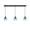 601 3 Pendant Linear Chandelier-Glass-Bicycle Glass Co - Hotshop-Matte Black - 4ft Cord-Lunar-Steel Blue-Bicycle Glass Co