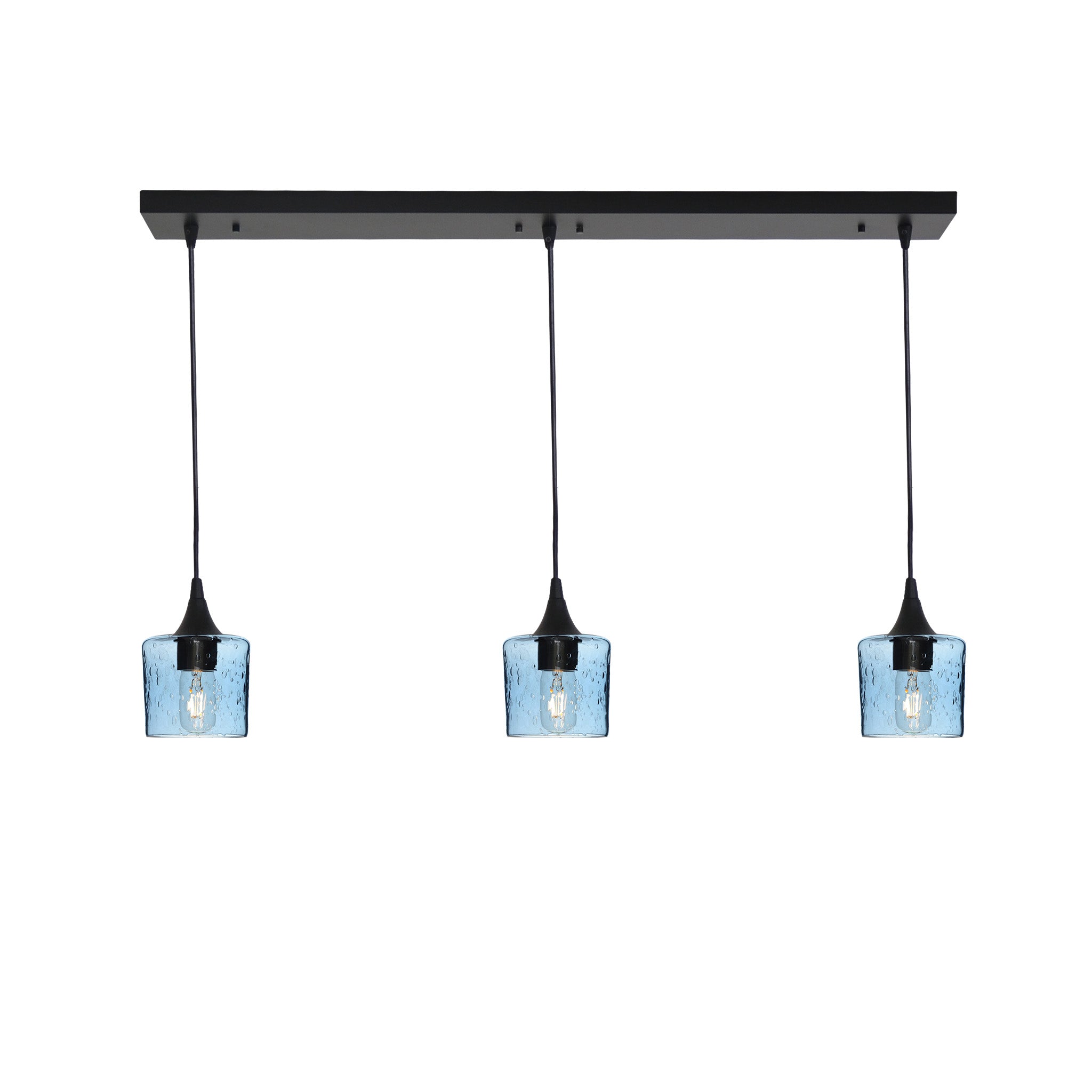 601 3 Pendant Linear Chandelier-Glass-Bicycle Glass Co - Hotshop-Matte Black - 4ft Cord-Lunar-Steel Blue-Bicycle Glass Co