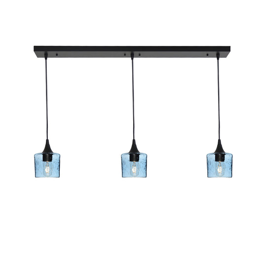601 3 Pendant Linear Chandelier-Glass-Bicycle Glass Co - Hotshop-Matte Black - 4ft Cord-Lunar-Steel Blue-Bicycle Glass Co