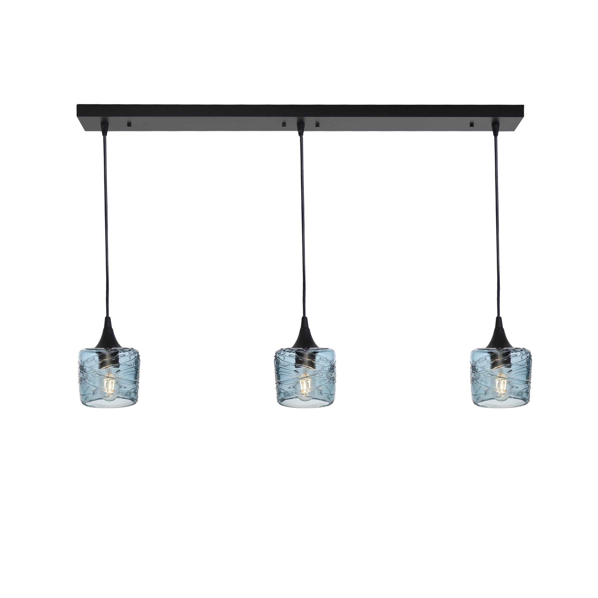 601 3 Pendant Linear Chandelier-Glass-Bicycle Glass Co - Hotshop-Matte Black - 4ft Cord-Spun-Slate Gray-Bicycle Glass Co