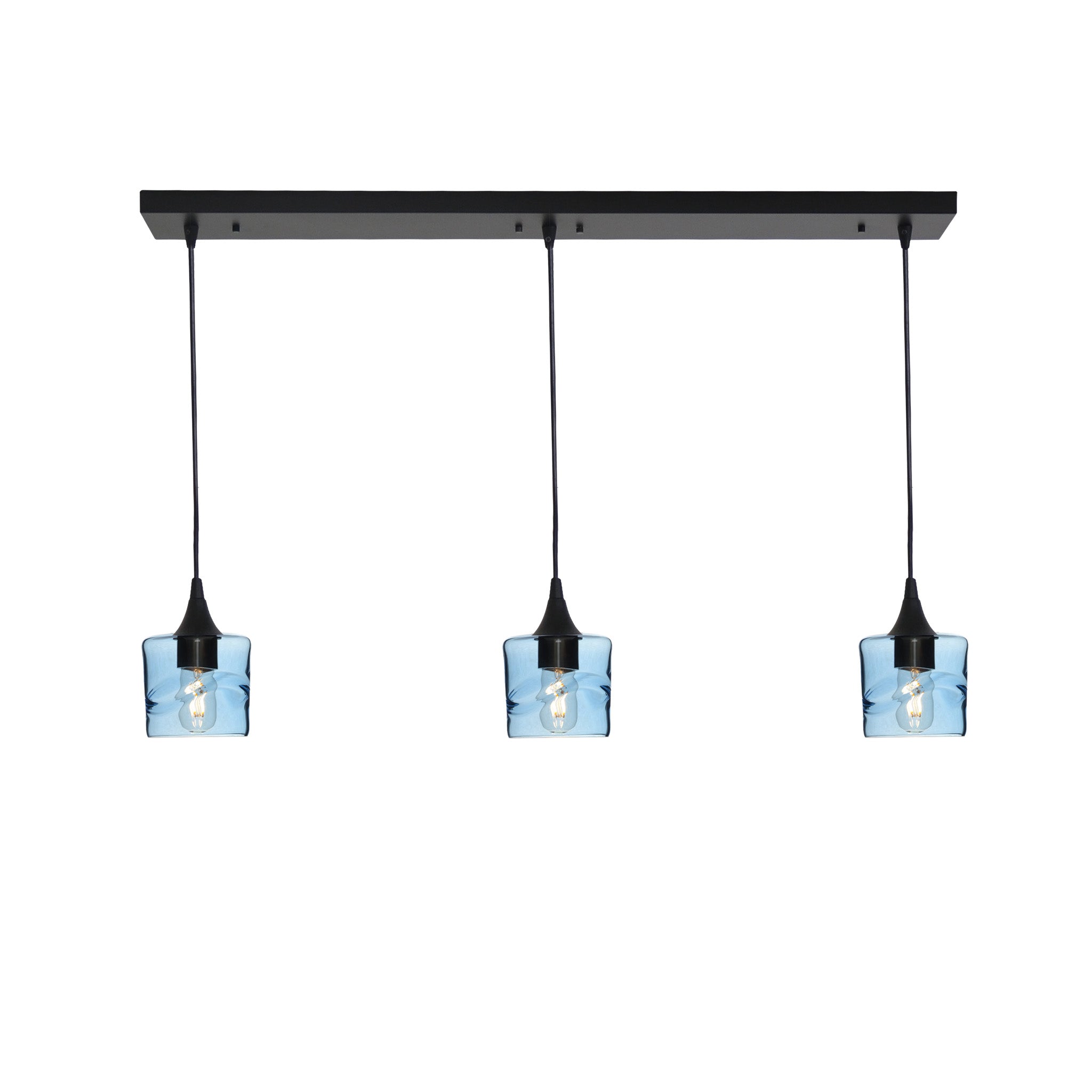 601 3 Pendant Linear Chandelier-Glass-Bicycle Glass Co - Hotshop-Matte Black - 4ft Cord-Swell-Steel Blue-Bicycle Glass Co
