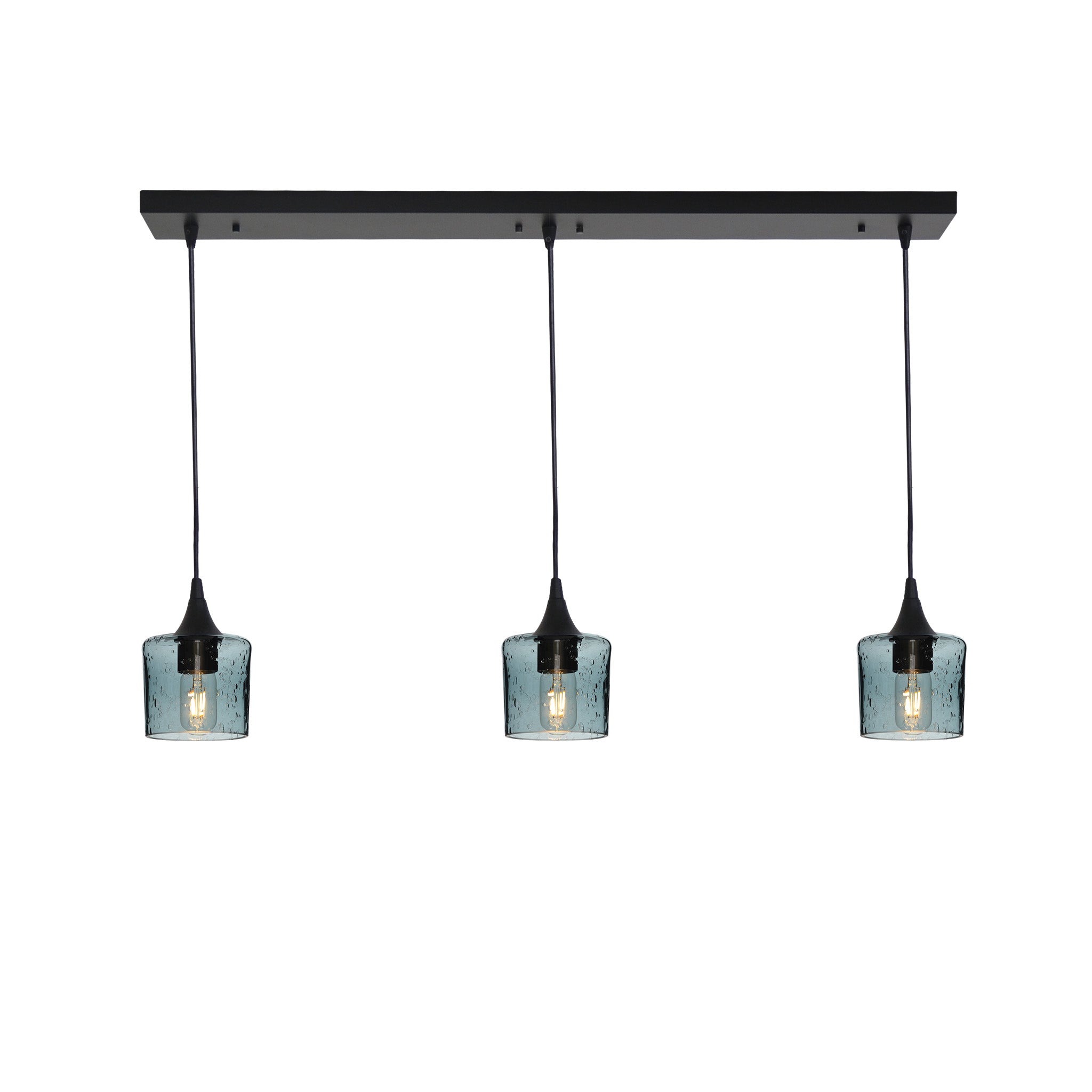 601 3 Pendant Linear Chandelier-Glass-Bicycle Glass Co - Hotshop-Matte Black - 8ft Cord-Lunar-Slate Gray-Bicycle Glass Co