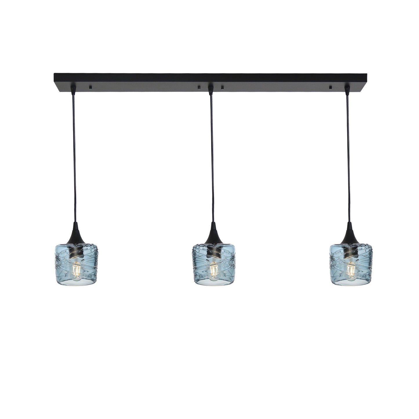 601 3 Pendant Linear Chandelier-Glass-Bicycle Glass Co - Hotshop-Matte Black - 8ft Cord-Spun-Slate Gray-Bicycle Glass Co