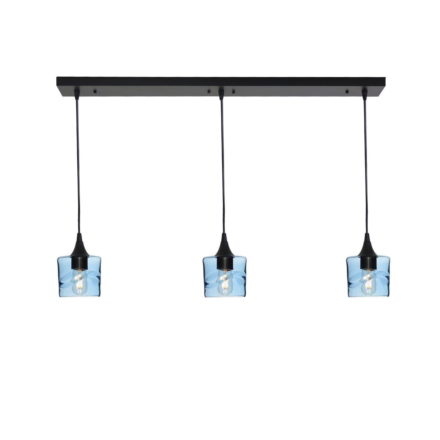 601 3 Pendant Linear Chandelier-Glass-Bicycle Glass Co - Hotshop-Matte Black - 8ft Cord-Swell-Steel Blue-Bicycle Glass Co