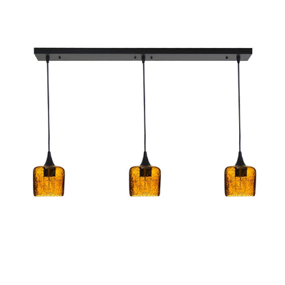 601 3 Pendant Linear Chandelier-Glass-Bicycle Glass Co - Hotshop-Matte Black - Custom-Lunar-Golden Amber-Bicycle Glass Co