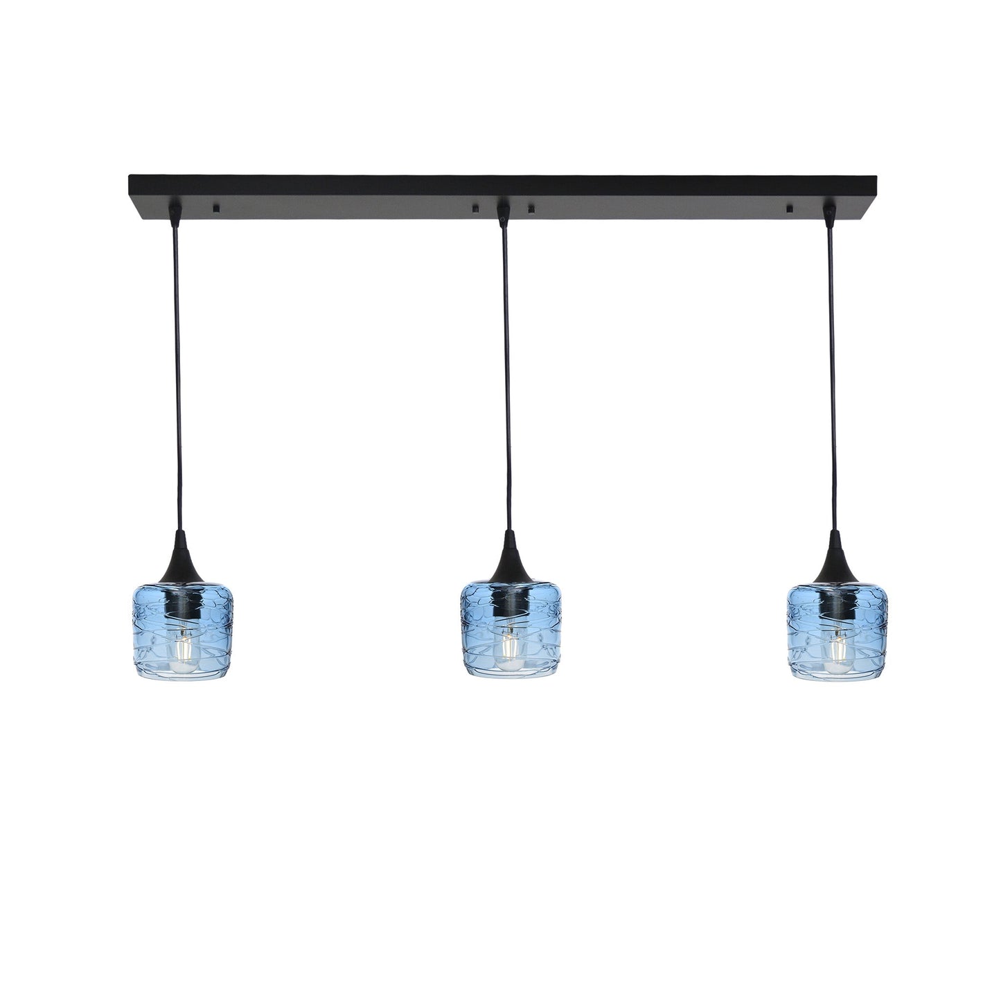 601 3 Pendant Linear Chandelier-Glass-Bicycle Glass Co - Hotshop-Matte Black - Custom-Spun-Steel Blue-Bicycle Glass Co