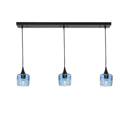 601 3 Pendant Linear Chandelier-Glass-Bicycle Glass Co - Hotshop-Matte Black - Custom-Spun-Steel Blue-Bicycle Glass Co