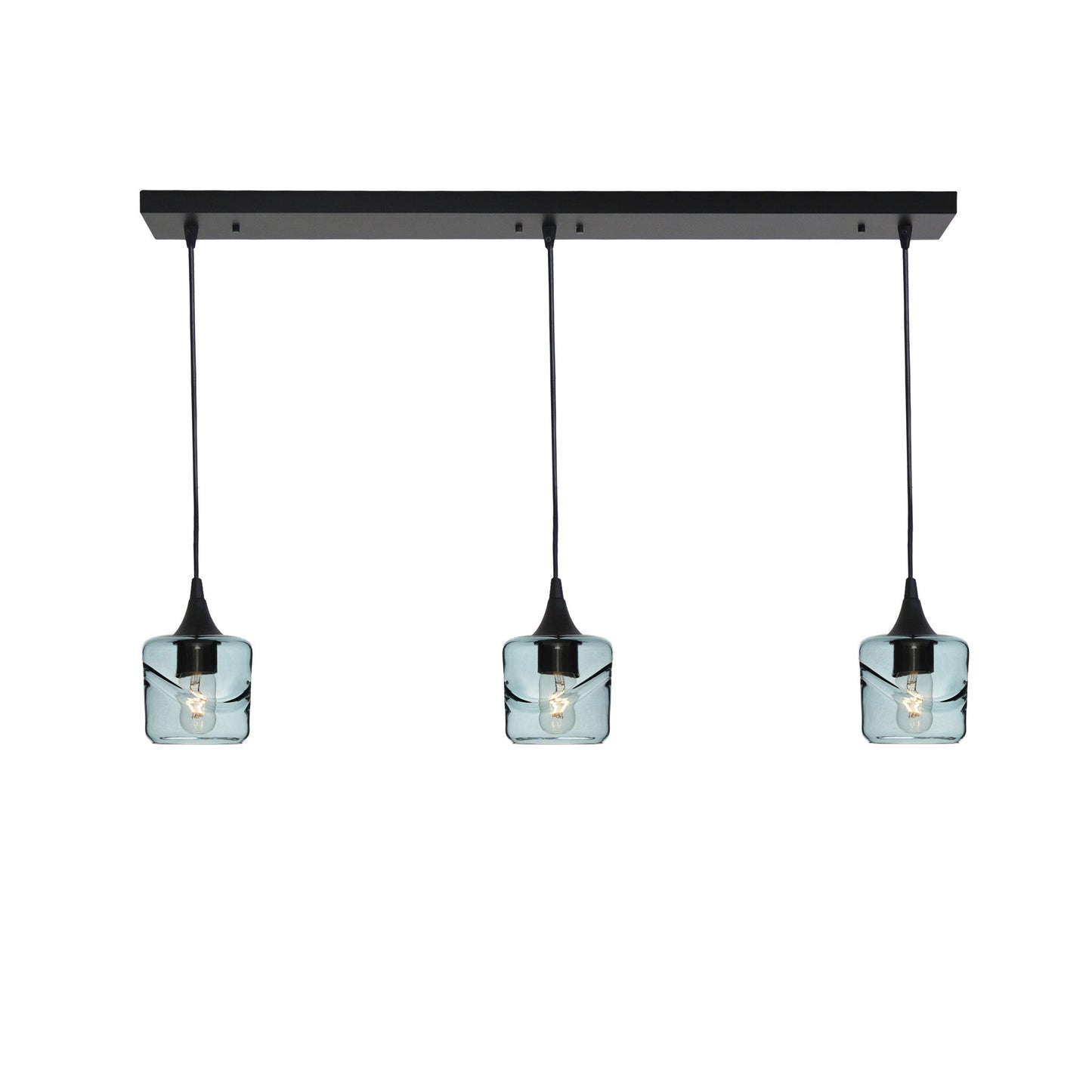 601 3 Pendant Linear Chandelier-Glass-Bicycle Glass Co - Hotshop-Matte Black - Custom-Swell-Slate Gray-Bicycle Glass Co