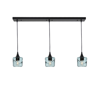 601 3 Pendant Linear Chandelier-Glass-Bicycle Glass Co - Hotshop-Matte Black - Custom-Swell-Slate Gray-Bicycle Glass Co