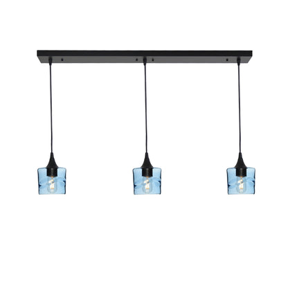 601 3 Pendant Linear Chandelier-Glass-Bicycle Glass Co - Hotshop-Matte Black - Custom-Swell-Steel Blue-Bicycle Glass Co