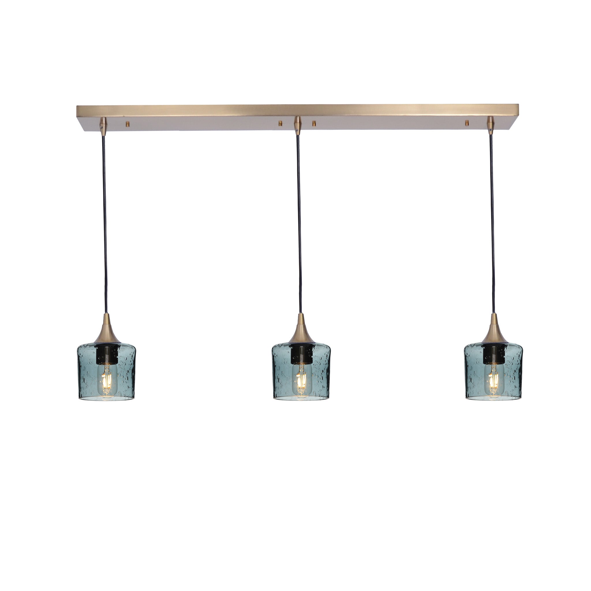 601 3 Pendant Linear Chandelier-Glass-Bicycle Glass Co - Hotshop-Polished Brass - 4ft Cord-Lunar-Slate Gray-Bicycle Glass Co