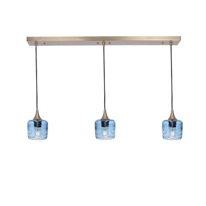 601 3 Pendant Linear Chandelier-Glass-Bicycle Glass Co - Hotshop-Polished Brass - 4ft Cord-Spun-Steel Blue-Bicycle Glass Co