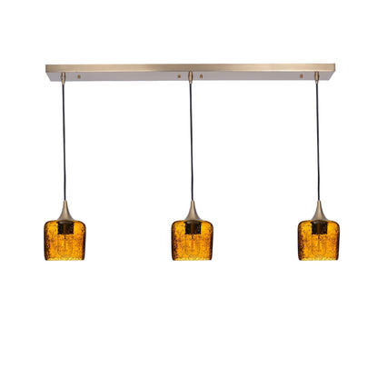 601 3 Pendant Linear Chandelier-Glass-Bicycle Glass Co - Hotshop-Polished Brass - 8ft Cord-Lunar-Golden Amber-Bicycle Glass Co