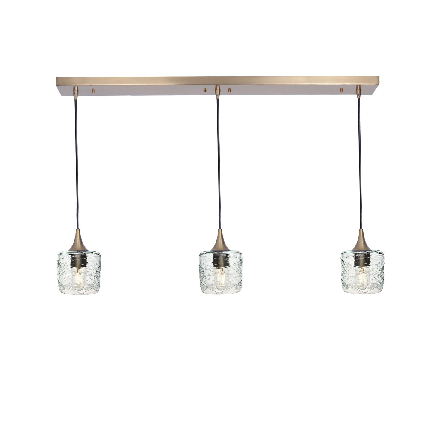 601 3 Pendant Linear Chandelier-Glass-Bicycle Glass Co - Hotshop-Polished Brass - 8ft Cord-Spun-Eco Clear-Bicycle Glass Co