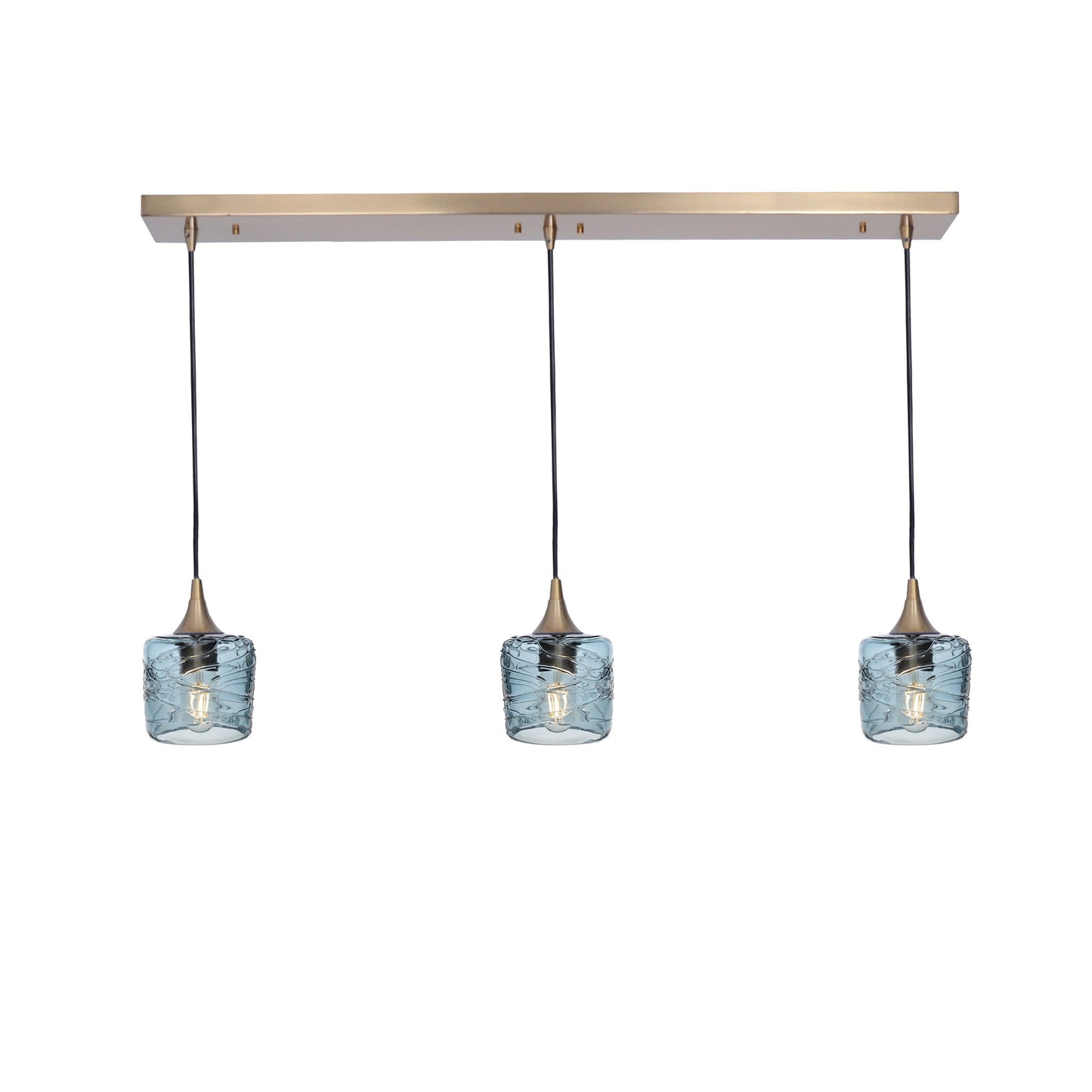 601 3 Pendant Linear Chandelier-Glass-Bicycle Glass Co - Hotshop-Polished Brass - 8ft Cord-Spun-Slate Gray-Bicycle Glass Co