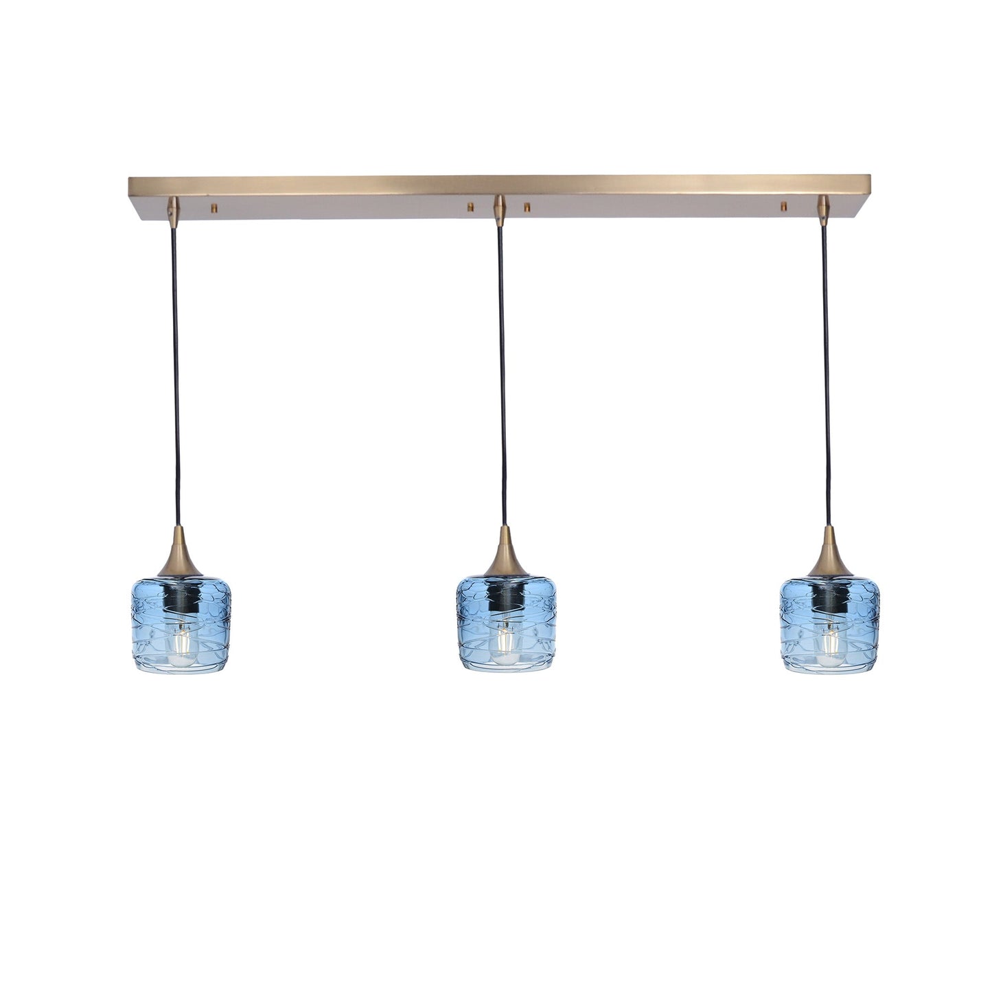 601 3 Pendant Linear Chandelier-Glass-Bicycle Glass Co - Hotshop-Polished Brass - 8ft Cord-Spun-Steel Blue-Bicycle Glass Co