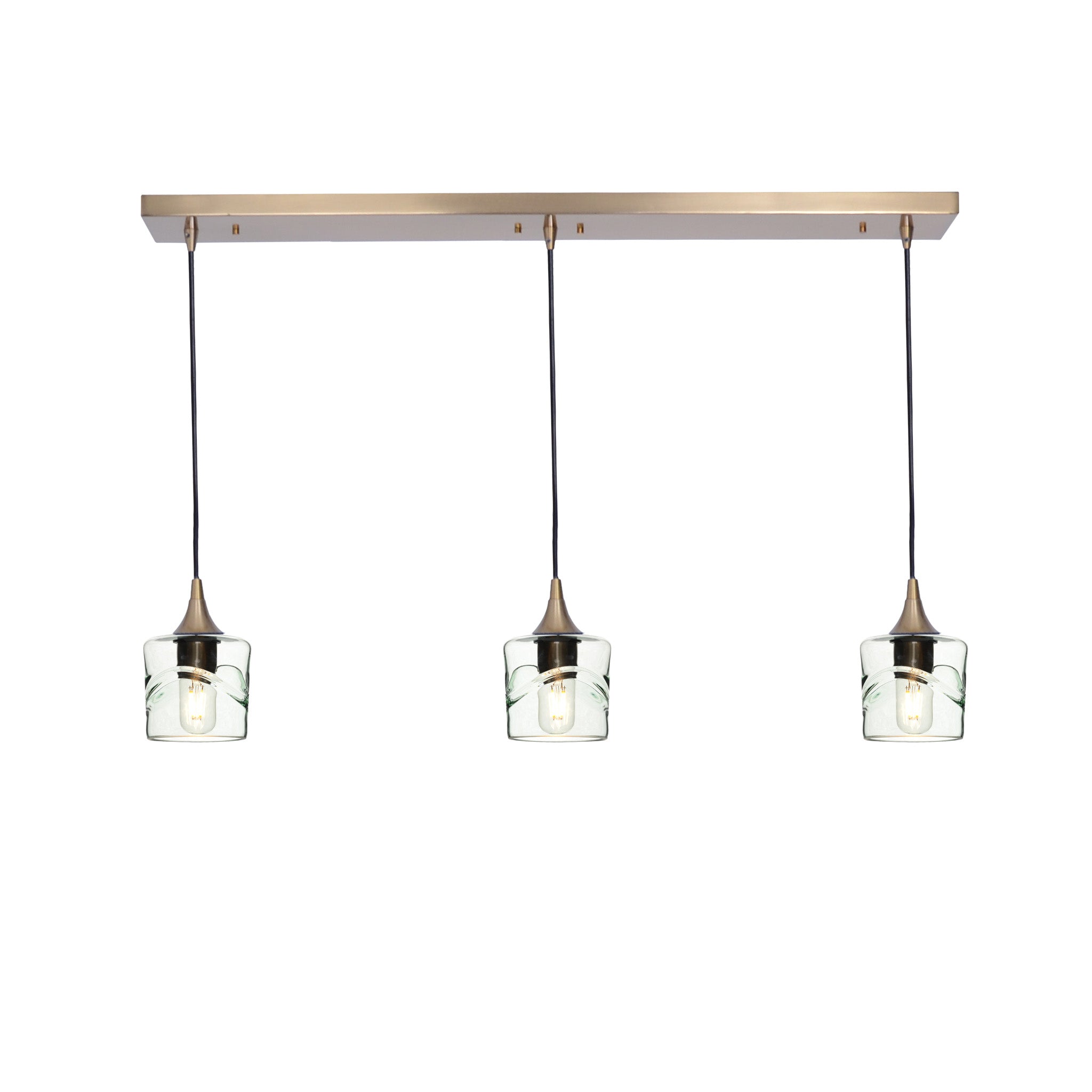 601 3 Pendant Linear Chandelier-Glass-Bicycle Glass Co - Hotshop-Polished Brass - 8ft Cord-Swell-Eco Clear-Bicycle Glass Co