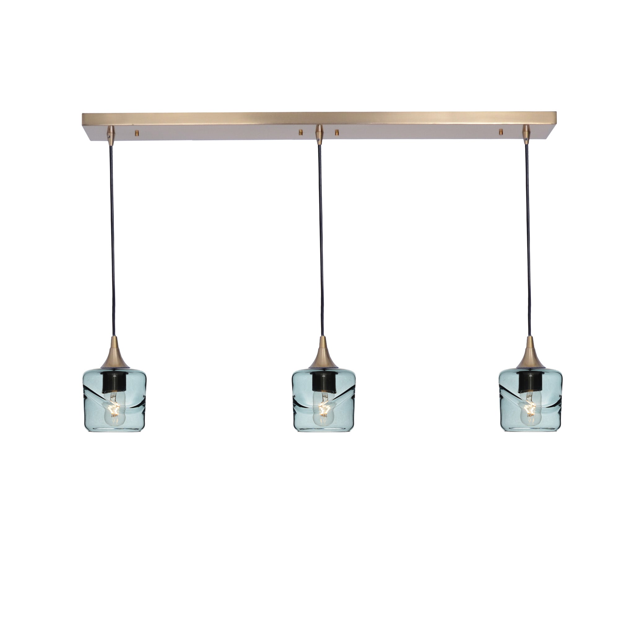 601 3 Pendant Linear Chandelier-Glass-Bicycle Glass Co - Hotshop-Polished Brass - 8ft Cord-Swell-Slate Gray-Bicycle Glass Co