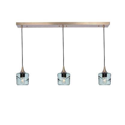 601 3 Pendant Linear Chandelier-Glass-Bicycle Glass Co - Hotshop-Polished Brass - 8ft Cord-Swell-Slate Gray-Bicycle Glass Co