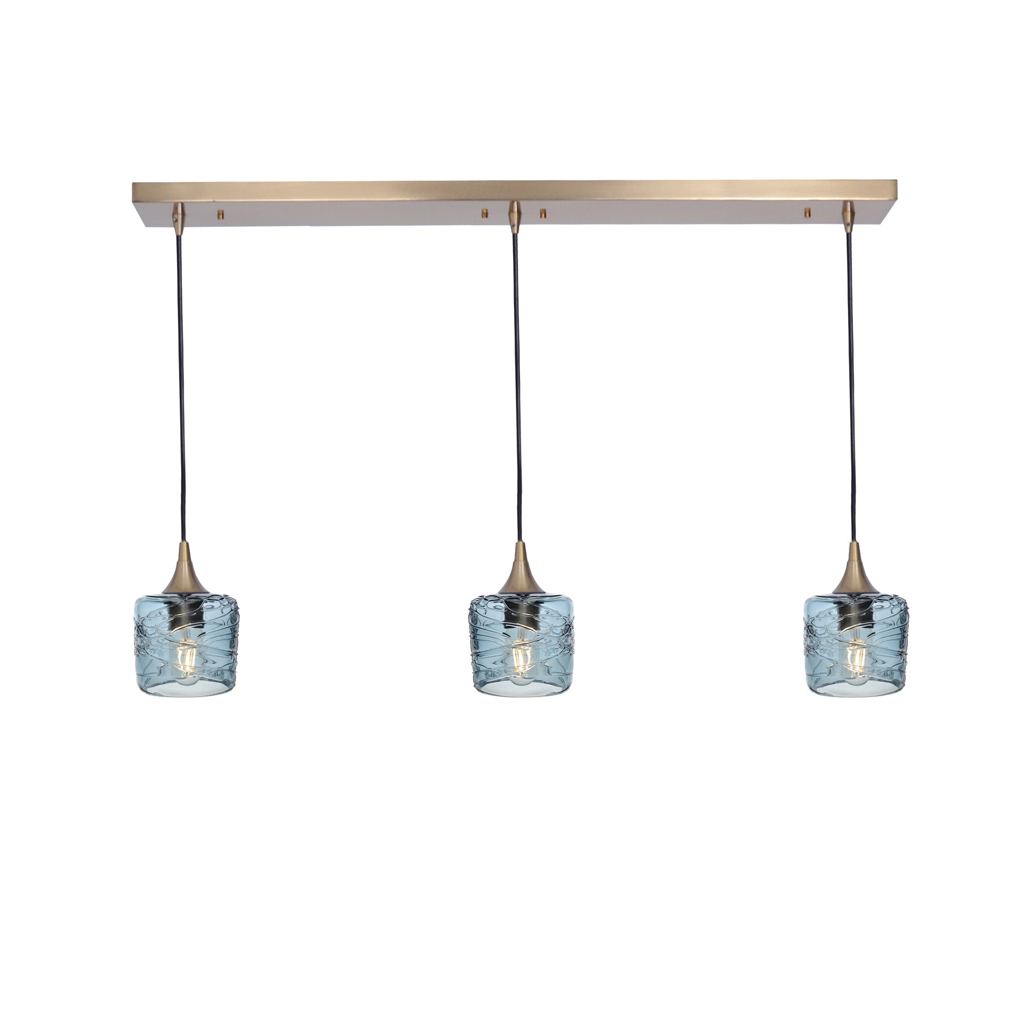 601 3 Pendant Linear Chandelier-Glass-Bicycle Glass Co - Hotshop-Polished Brass - Custom-Spun-Slate Gray-Bicycle Glass Co