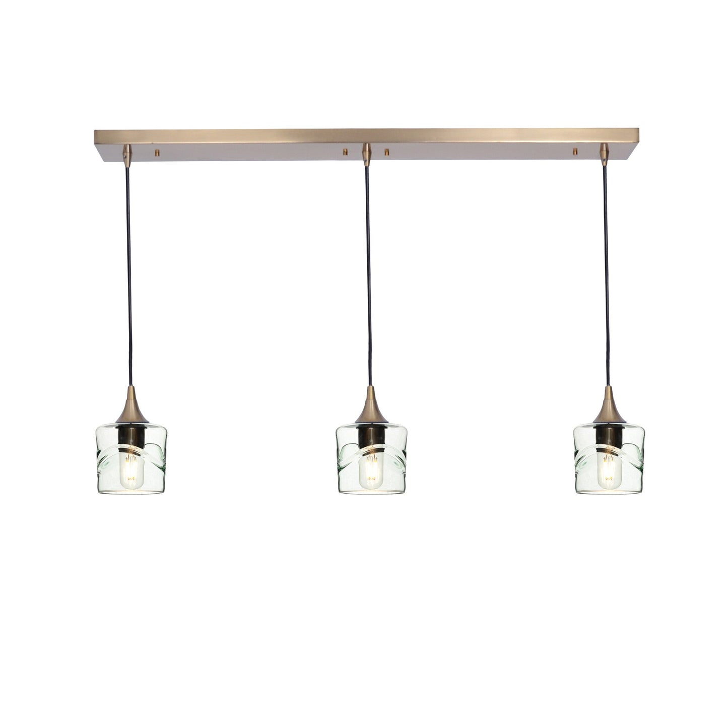 601 3 Pendant Linear Chandelier-Glass-Bicycle Glass Co - Hotshop-Polished Brass - Custom-Swell-Eco Clear-Bicycle Glass Co