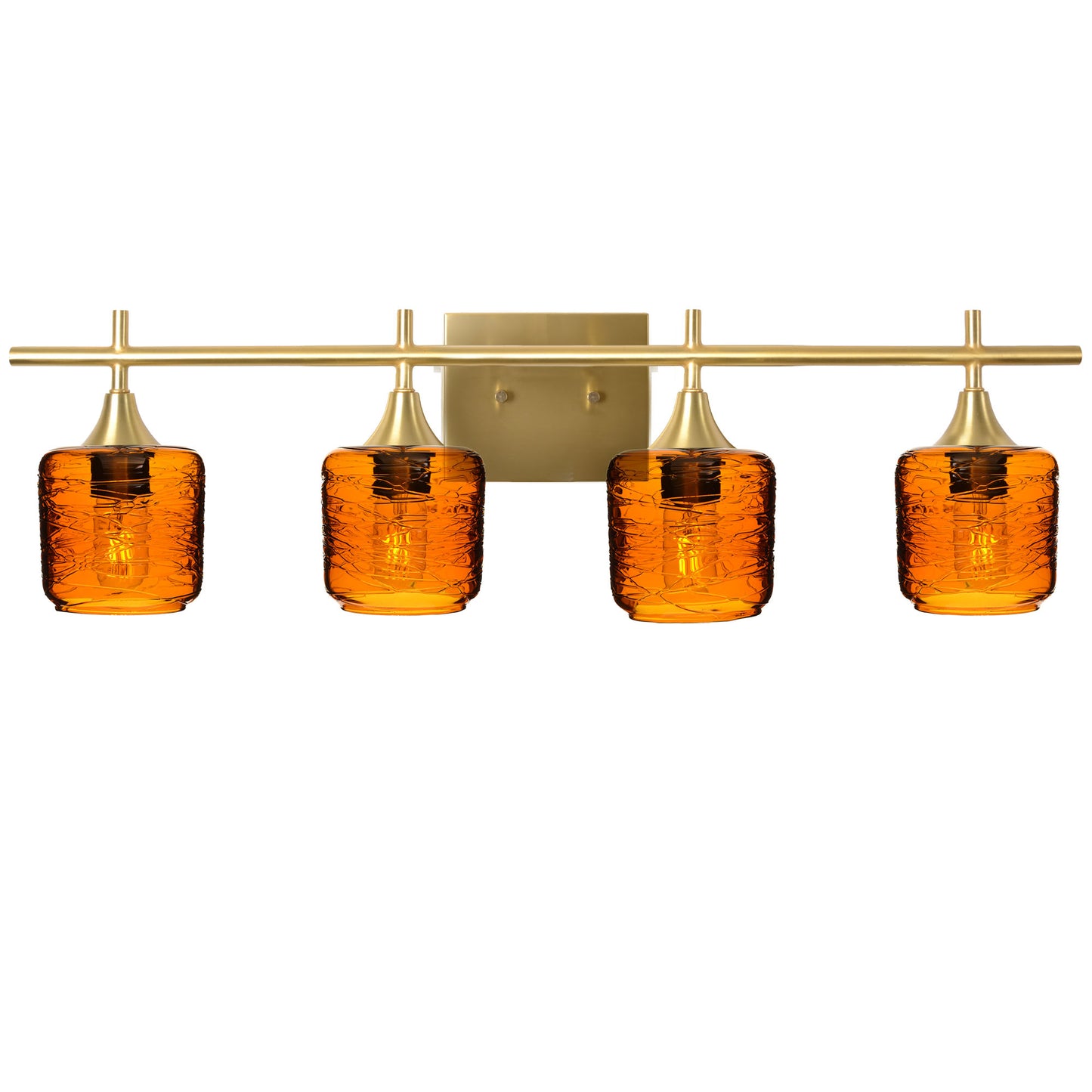 601 4-Light Vanity-Glass-Bicycle Glass Co-Spun-Golden Amber-Polished Brass-Bicycle Glass Co