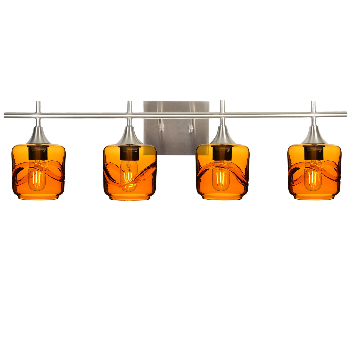 601 4-Light Vanity-Glass-Bicycle Glass Co-Swell-Golden Amber-Brushed Nickel-Bicycle Glass Co