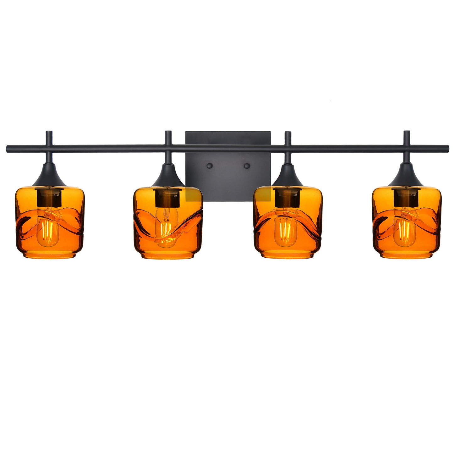 601 4-Light Vanity-Glass-Bicycle Glass Co-Swell-Golden Amber-Matte Black-Bicycle Glass Co