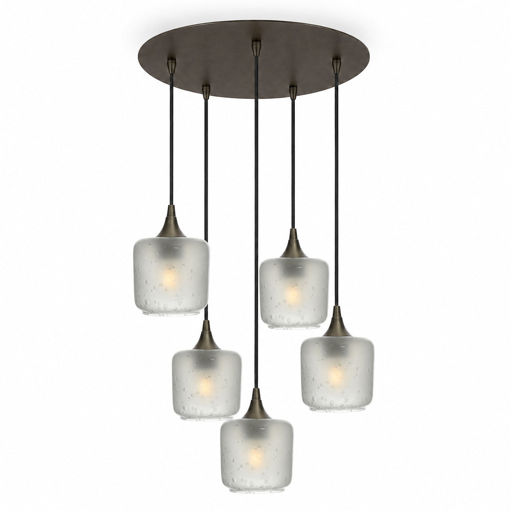 601 5 Pendant Cascade Chandelier-Glass-Bicycle Glass Co-Celestial-Eco Clear-Antique Bronze - 4ft Cord-Bicycle Glass Co
