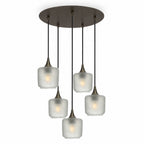 601 5 Pendant Cascade Chandelier-Glass-Bicycle Glass Co-Celestial-Eco Clear-Antique Bronze - 4ft Cord-Bicycle Glass Co