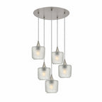 601 5 Pendant Cascade Chandelier-Glass-Bicycle Glass Co-Celestial-Eco Clear-Brushed Nickel - 4ft Cord-Bicycle Glass Co