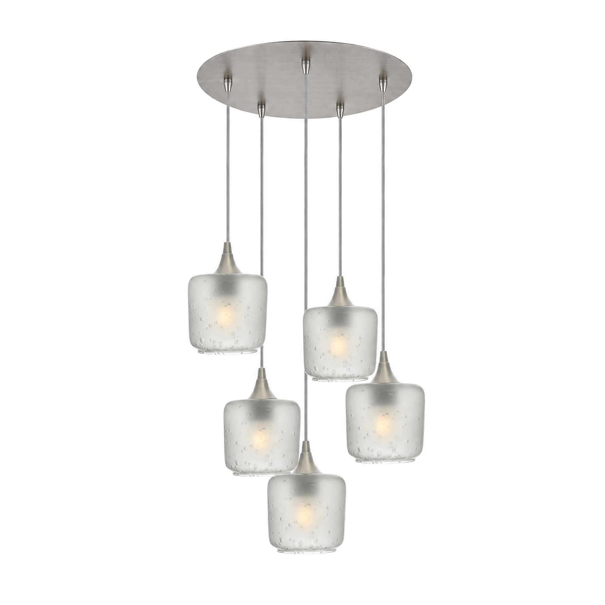 601 5 Pendant Cascade Chandelier-Glass-Bicycle Glass Co-Celestial-Eco Clear-Brushed Nickel - 4ft Cord-Bicycle Glass Co