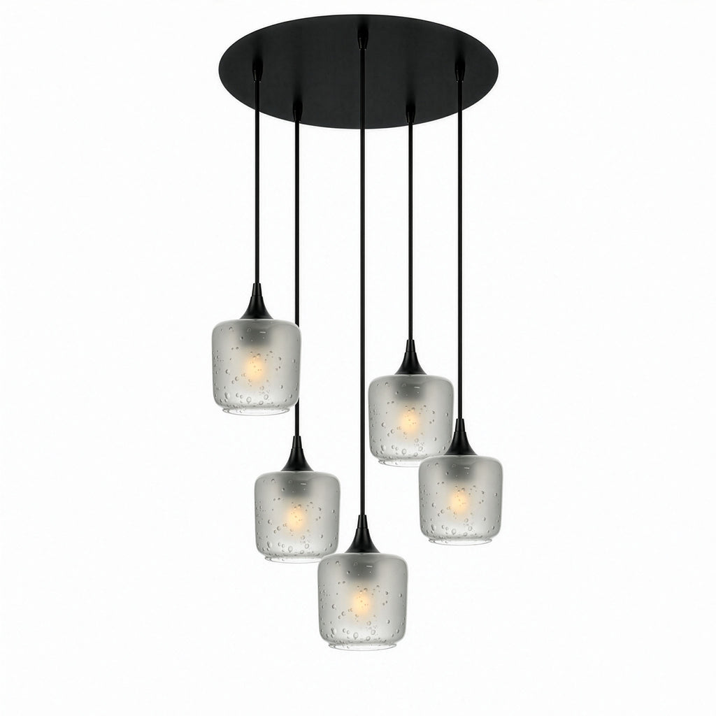 601 5 Pendant Cascade Chandelier-Glass-Bicycle Glass Co-Celestial-Eco Clear-Matte Black - 4ft Cord-Bicycle Glass Co