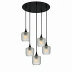 601 5 Pendant Cascade Chandelier-Glass-Bicycle Glass Co-Celestial-Eco Clear-Matte Black - 4ft Cord-Bicycle Glass Co