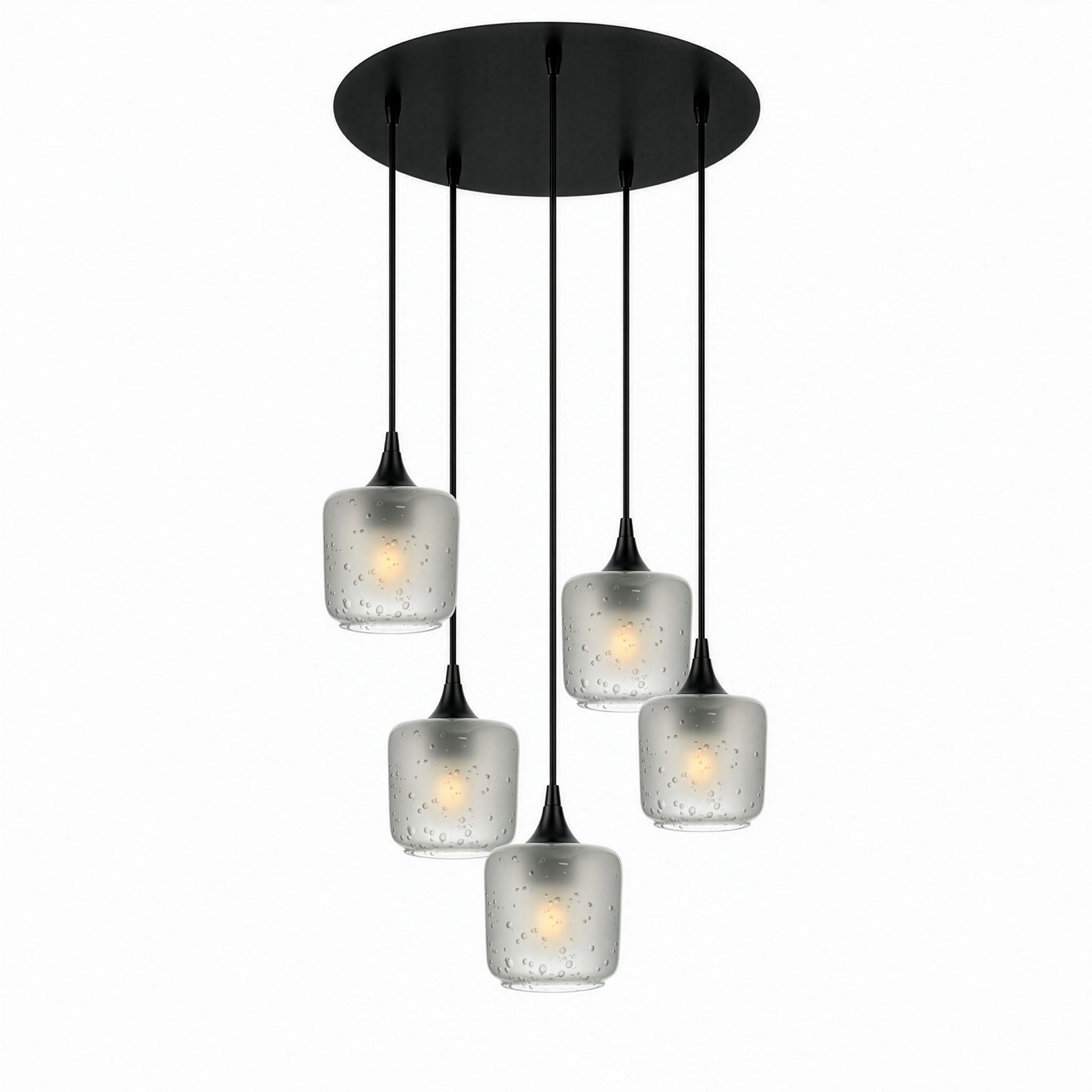 601 5 Pendant Cascade Chandelier-Glass-Bicycle Glass Co-Celestial-Eco Clear-Matte Black - 4ft Cord-Bicycle Glass Co