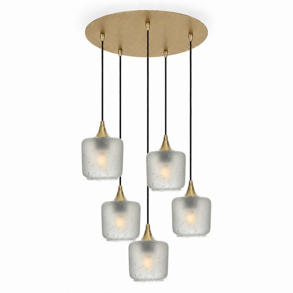 601 5 Pendant Cascade Chandelier-Glass-Bicycle Glass Co-Celestial-Eco Clear-Polished Brass - 4ft Cord-Bicycle Glass Co