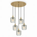601 5 Pendant Cascade Chandelier-Glass-Bicycle Glass Co-Celestial-Eco Clear-Polished Brass - 4ft Cord-Bicycle Glass Co