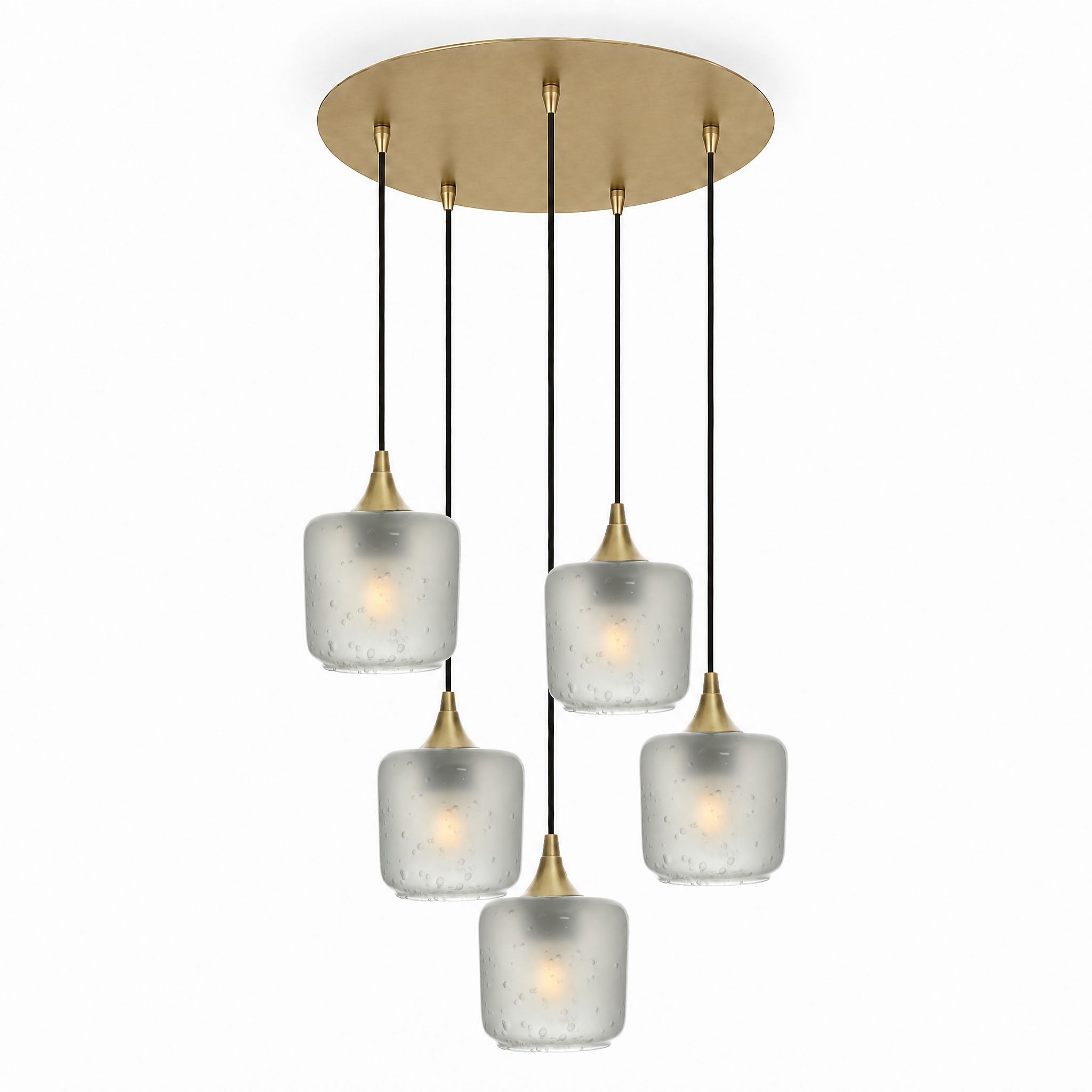 601 5 Pendant Cascade Chandelier-Glass-Bicycle Glass Co-Celestial-Eco Clear-Polished Brass - 4ft Cord-Bicycle Glass Co