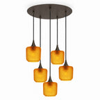 601 5 Pendant Cascade Chandelier-Glass-Bicycle Glass Co-Celestial-Golden Amber-Antique Bronze - 4ft Cord-Bicycle Glass Co