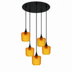 601 5 Pendant Cascade Chandelier-Glass-Bicycle Glass Co-Celestial-Golden Amber-Matte Black - 4ft Cord-Bicycle Glass Co