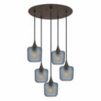601 5 Pendant Cascade Chandelier-Glass-Bicycle Glass Co-Celestial-Slate Gray-Antique Bronze - 4ft Cord-Bicycle Glass Co