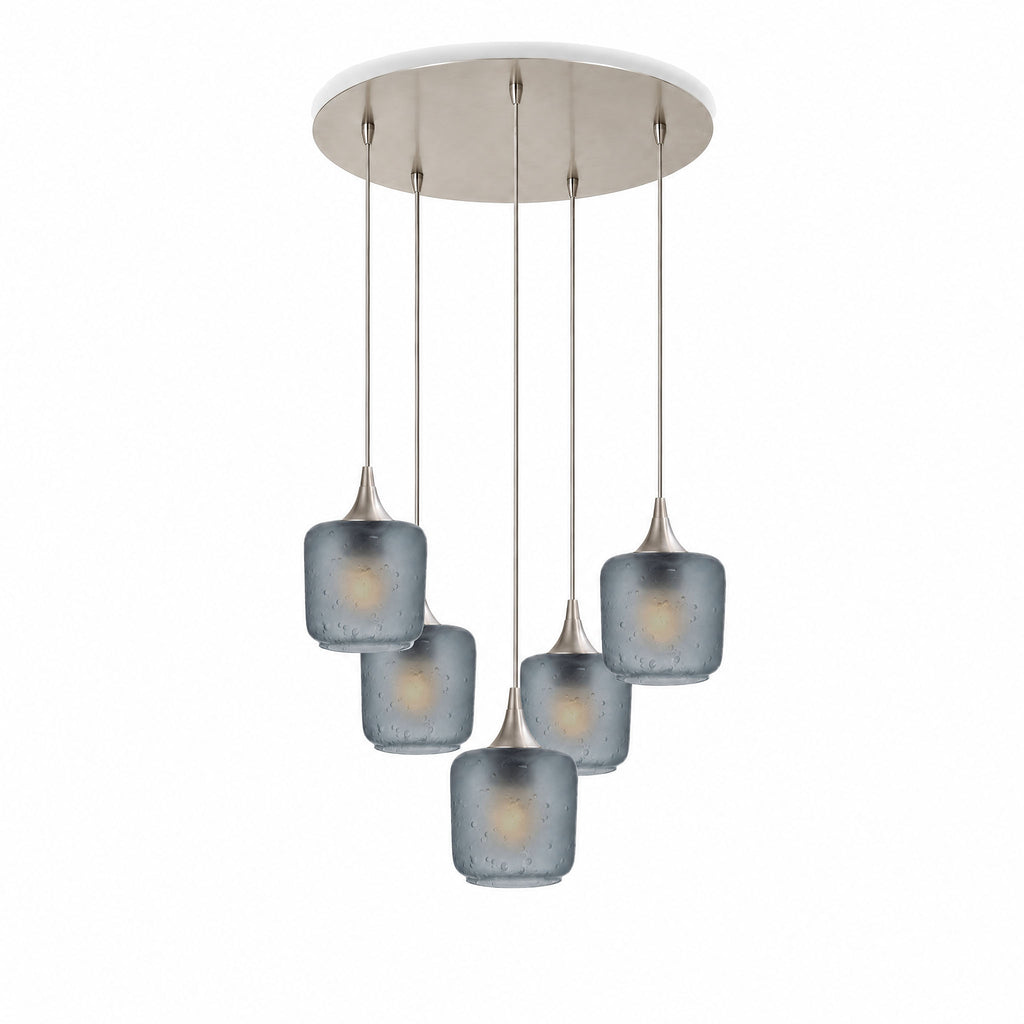 601 5 Pendant Cascade Chandelier-Glass-Bicycle Glass Co-Celestial-Slate Gray-Brushed Nickel - 4ft Cord-Bicycle Glass Co