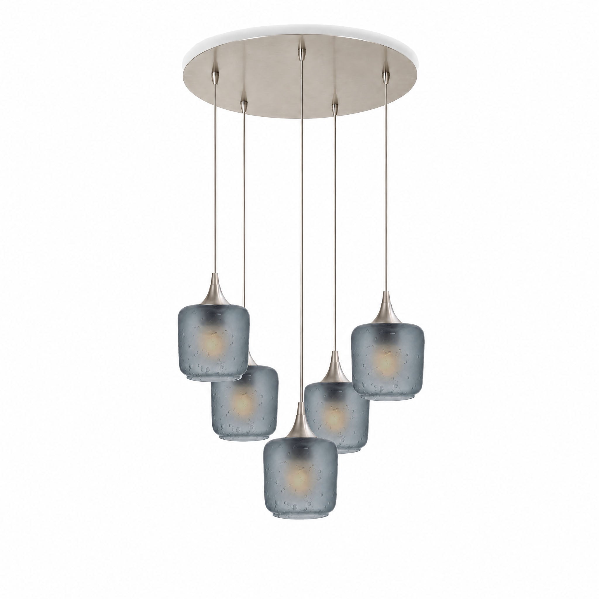 601 5 Pendant Cascade Chandelier-Glass-Bicycle Glass Co-Celestial-Slate Gray-Brushed Nickel - 4ft Cord-Bicycle Glass Co